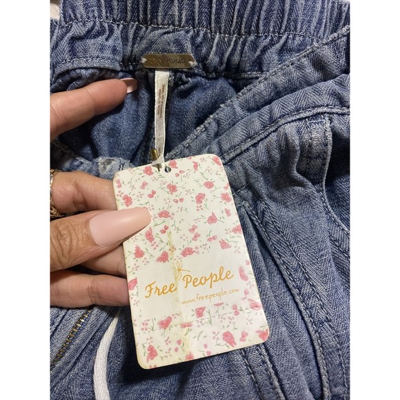 Free People Slouchy Easy Chambray Harem Cargo Drawstring Jean Pant Size S NWT - Picture 8 of 10